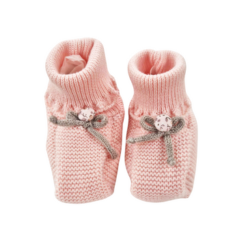 Scarpina in lana neonata con fiocchetto e bottone