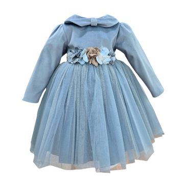 Abito bimba in velluto raso con cintura