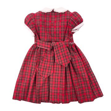 Abito bimba in tartan con ricamo punto smock