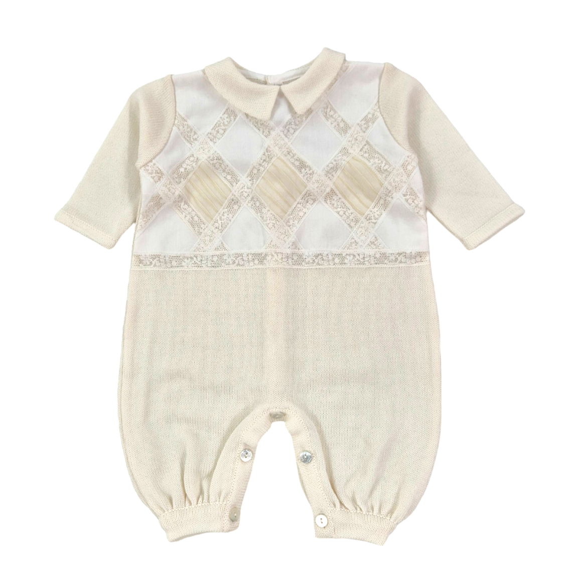 Pagliaccetto in pura lana e pizzo valenciennes