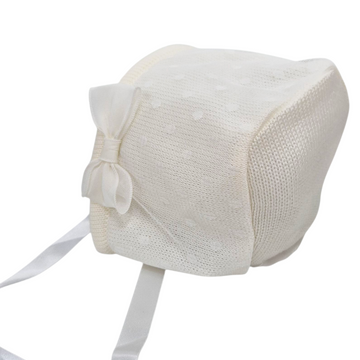 Cuffia cerimonia neonata in lana e organza plumeties