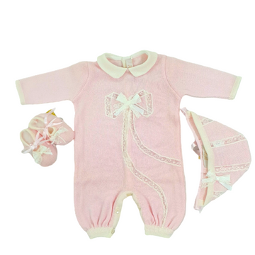 Set uscita clinica in lana fiocco in valenciennes