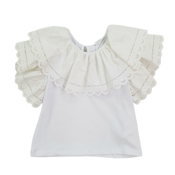 T-shirt Girl con maxi collo in pizzo sangallo