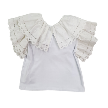 T-shirt Girl con maxi collo in pizzo sangallo