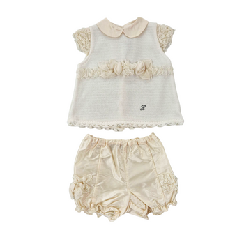 Completo neonata in filo shantung e organza
