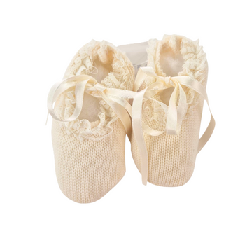 Scarpine ballerina neonata in lana con pizzo