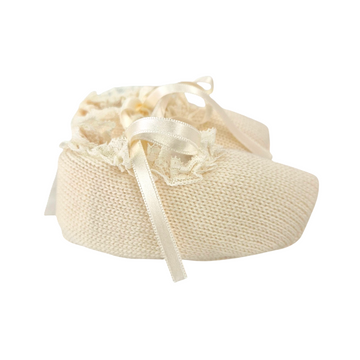 Scarpine ballerina neonata in lana con pizzo