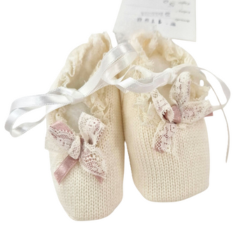Scarpine neonata ballerina in lana e fiocco pizzo