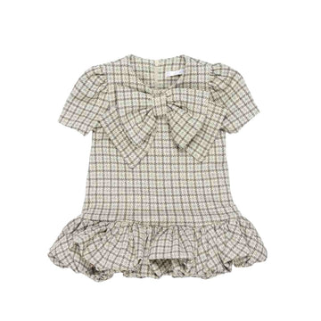 Abito Bimba con fiocco e balza in pied de poul