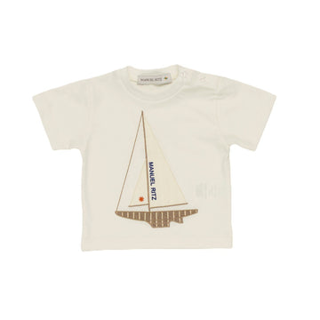 T-shirt Baby in cotone con ricamo barca