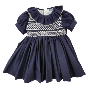 Abito bambina punto smock blu navy