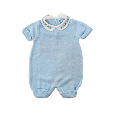 Pagliaccetto neonato in filo cotone con collo ricamato