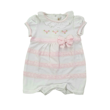 Tutina cotone con ricamo e pizzo valenciennes