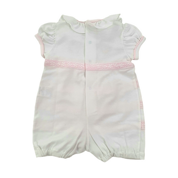 Tutina cotone con ricamo e pizzo valenciennes