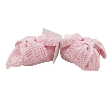 Scarpette neonata lana a coste con fiocco