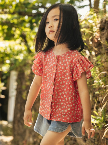 Blouse misto lino Floreale Laranjinha