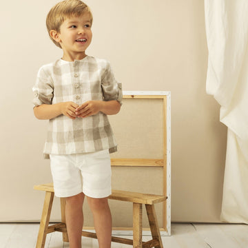 T-shirt serafina bimbo puro lino a quadri