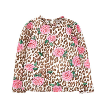 T-shirt Bimba floreale con galetta sul collo