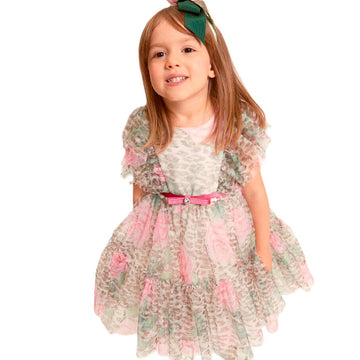Vestito Party in tulle e stampe di rose