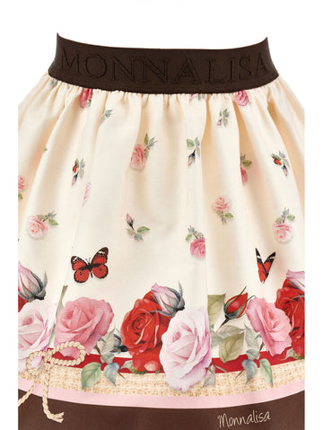 Gonna Bimba Gabardina Farfalle e Rose