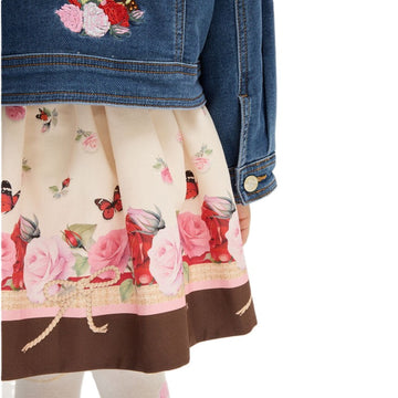 Gonna Bimba Gabardina Farfalle e Rose