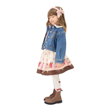Gonna Bimba Gabardina Farfalle e Rose