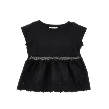 T-shirt Bimba in cotone e pizzo sangallo