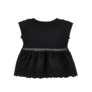T-shirt Bimba in cotone e pizzo sangallo