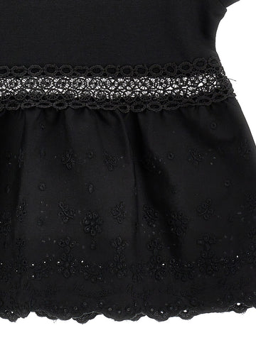 T-shirt Bimba in cotone e pizzo sangallo