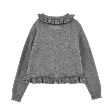 Cardigan Bimba con balze in cotone e lana