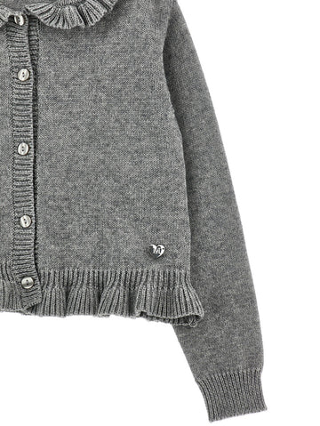 Cardigan Bimba con balze in cotone e lana