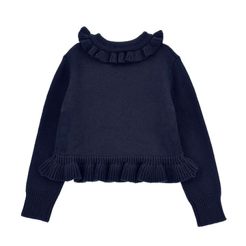 Cardigan Bimba con balze in cotone e lana