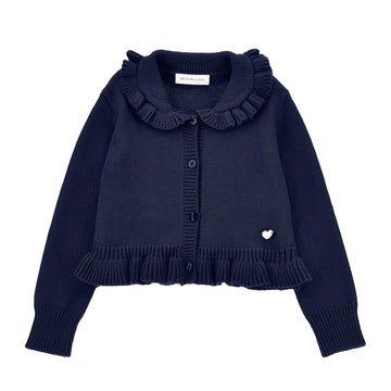 Cardigan Bimba con balze in cotone e lana