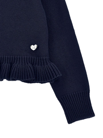 Cardigan Bimba con balze in cotone e lana