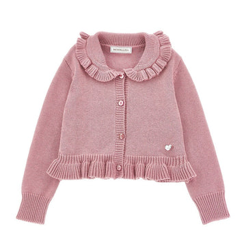 Cardigan Bimba con balze in cotone e lana