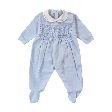 Tutina in cotone con ricamo punto smock