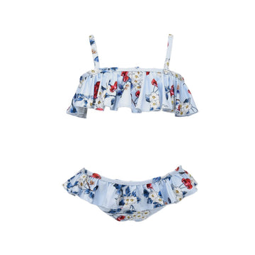Bikini stretch con volants ciliegia