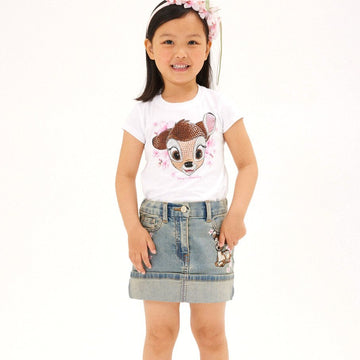 T-shirt bimba con Bambi in strass