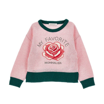 Maglione Bimba con rosa e scritta lana e cotone
