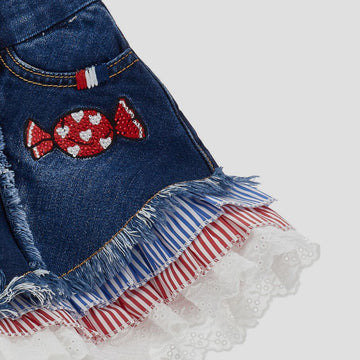 Shorts Bambina frou frou in denim