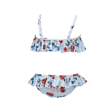 Bikini stretch con volants ciliegia
