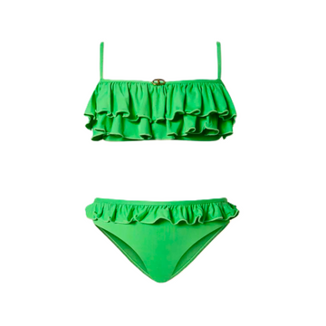 Bikini top a fascia con balze e slip