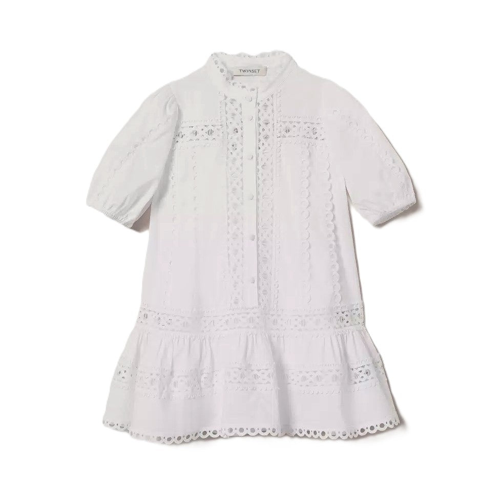 Abito bimba corto in popeline con ricamo