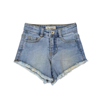 Shorts bimba jeans con frangie