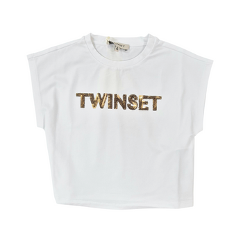T-shirt bimba con logo di paillettes