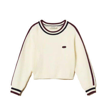 Pullover a costine con bande bicolor
