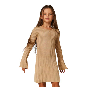 Abito corto in maglia plissé in lurex