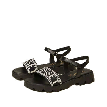Sandali Girl in pelle con logo jacquard