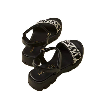 Sandali Girl in pelle con logo jacquard