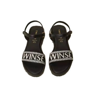 Sandali Girl in pelle con logo jacquard